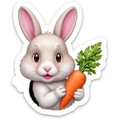 A rabbit nibbling on a carrot, surprised by the flavor, portrait, bust up sticker