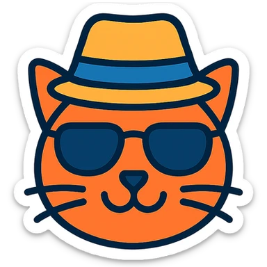 Add a stylish hat to the cat wearing sunglasses, keep the background transparent. sticker