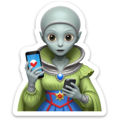 alien with russia custome dress and smartphone sticker