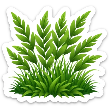 Large sprigs of grass made of felt texture, scrapbooking style, transparent background sticker