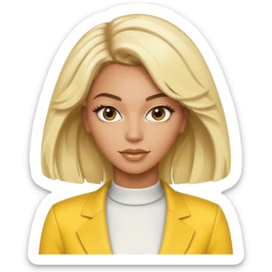 Beyonce brown eyes, platinum blonde hair, yellow outfit sticker