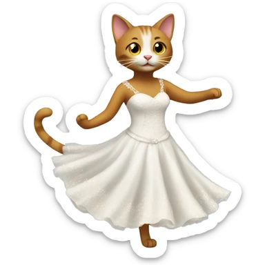Cat dancing to the left in a wedding dress sticker