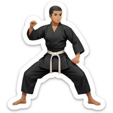 An icon depicting a martial artist in a black gi performing an Aikido technique in a dojo. The background showcases wooden floors, traditional dojo decor, and soft lighting that creates a peaceful yet focused atmosphere. The Aikido practitioner demonstrates fluid movement and precision.  sticker