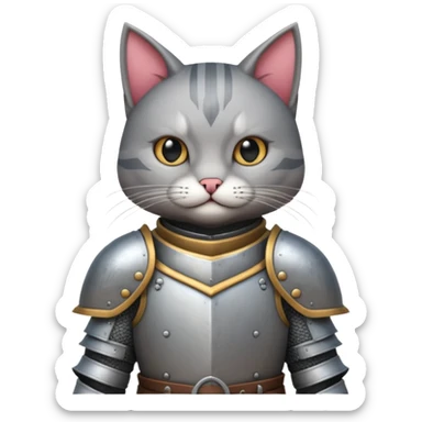 Crea un gato atigrado con armadura medieval sticker