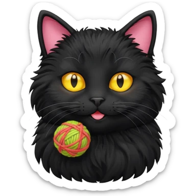 happy black cat playing with small ball of wool sticker