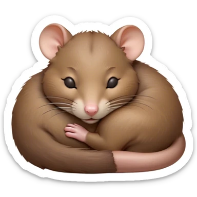Meme-Worthy Cute Sleeping Brown Rat Portrait Emoji, Head resting peacefully with a contented smile, showcasing a compact, nimble build and a luxuriously soft brown coat, eyes gently closed in serene, restful slumber, Simplified yet hilariously adorable features, highly detailed, glowing with a soft, drowsy light, high shine, relaxed and utterly lovable, stylized with an air of playful laziness, soft glowing outline, capturing the essence of a sleeping rat that feels destined to become the next viral sensation of adorable urban rest! sticker