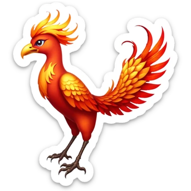 Cinematic Noble fierce & powerful Fire Phoenix Portrait Emoji, Poised and resplendent, with a radiant, fiery plumage in brilliant hues of scarlet, gold, and ember, featuring elongated, elegant tail feathers that flow like molten lava, and piercing, wise eyes reflecting the eternal cycle of rebirth; rendered with lifelike texture and luminous natural highlights, high shine, majestic and awe-inspiring, styled with an aura of mythic resurgence, focused and regal, soft glowing outline, capturing the essence of a legendary phoenix rising from the flames with timeless grace! sticker