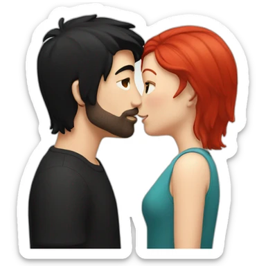 white man with black hair and a red head kissing sticker