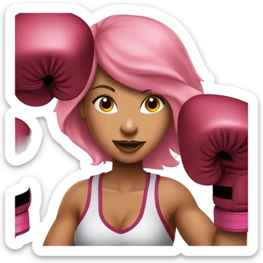 Beautiful tattooed  burgundy long haired woman boxing with pink gloves sticker