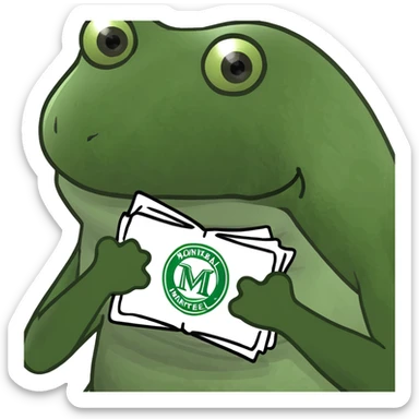 bufo frog holding the Montreal logo sticker