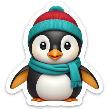 Penguin with a red beanie and a teal scarf sticker