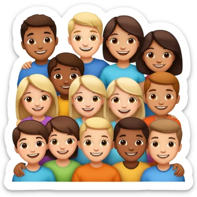 group of children standing together, fun and supportive sticker