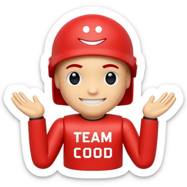 a blocky red avatar with a smiley face and the text “team coolkid join today” on his chest sticker
