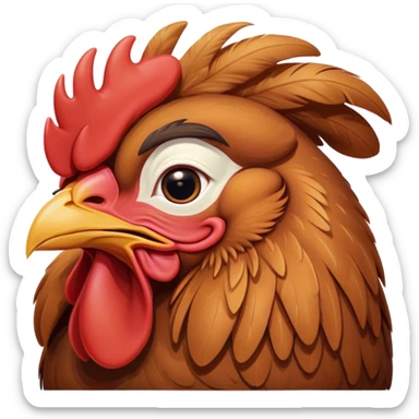 Meme-Worthy Cute Sleeping Brown Rooster Portrait Emoji, Head resting peacefully with a contented smile, showcasing a robust build and a luxuriously soft brown plumage, eyes shut in a serene, restful nap, Simplified yet hilariously adorable features, highly detailed, glowing with a soft, drowsy light, high shine, relaxed and utterly lovable, stylized with an air of playful laziness, bright and heartwarming, soft glowing outline, capturing the essence of a comically sleepy rooster, so meme-worthy it feels like it could instantly become the next viral sensation of adorable slumber! sticker