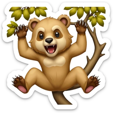 fierce dropbear emoji, mouth open, sharp teeth, mid attack, leaping from a tree sticker