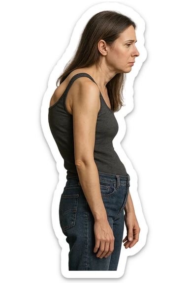 fai immagine identica ma di una donna con capelli lunghi, iperrealistico 4k, postura storta con spina dorsale storta sticker