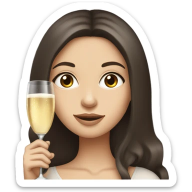 White girl with long dark brown hair and dark brown eyes holding a champagne glass sticker