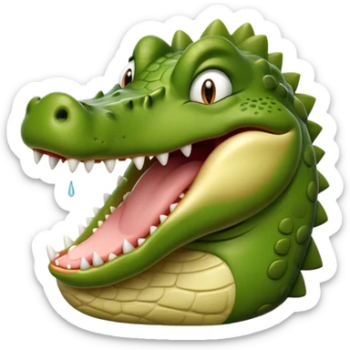 Cinematic Realistic Cute Yawning Crocodile Portrait Emoji, Head tilted slightly with a dramatic, wide-open yawn, showcasing a soft, textured olive-green hide with gently drooping jaws and half-closed, drowsy eyes rendered in exquisite natural detail, high shine, relaxed yet expressive, styled with a dash of primal charm, soft glowing outline, capturing the essence of a sleepy yet affectionate crocodile that appears ready to stretch out and drift into a deep, ancient slumber! sticker