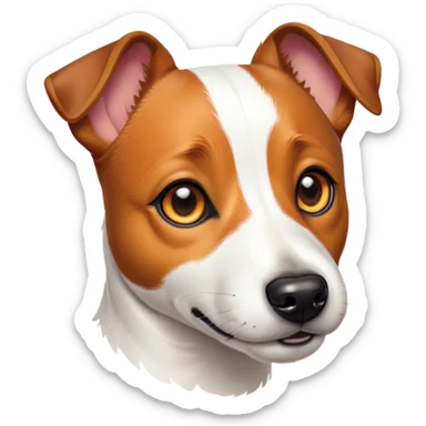 Cinematic Noble Jack Russell Terrier Portrait Emoji, Poised and spirited, with a compact, agile build in rich, warm tones, bright, alert eyes, perky ears, and a determined, lively expression, Simplified yet sharp and sophisticated features, highly detailed, glowing with a warm, natural luminescence, high shine, intelligent and resilient, stylized with an air of energetic authority, focused and alert, soft glowing outline, capturing the essence of a watchful and confident Jack Russell Terrier that appears ready to bound out of the screen with effortless energy! sticker