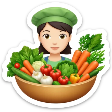 Healthy home cooking humanless avatar in clean style vibrant illustration. Fresh vegetables bowl, green tones, simple shapes, flat design, friendly and light. sticker