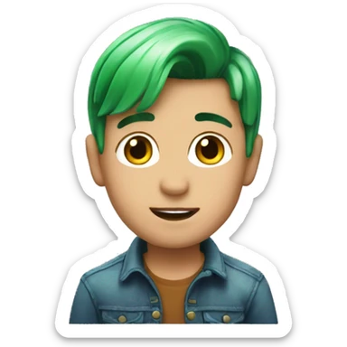 memoji boy handsome with reaction insane with green hair on transparent background sticker