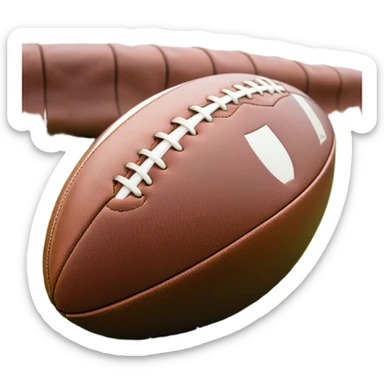 Cinematic Realistic image of a rugby ball resting on verdant turf, rendered with intricate stitching details and subtle weathering, bathed in warm, natural lighting that emphasizes its enduring character sticker