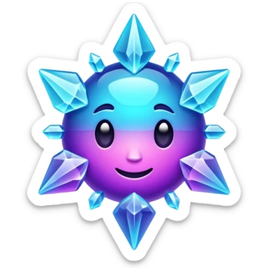 Futuristic glowing ice crystal emoji, icy neon cyan highlights, purple neon accents, dark background, digital tech style, no face. sticker