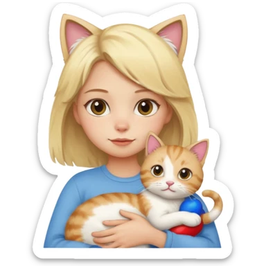 Chica rubia cargando a su gato tricolor  sticker