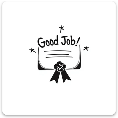 Award certificate with ribbon, "Good Job!" text, and shining stars in the corners sticker