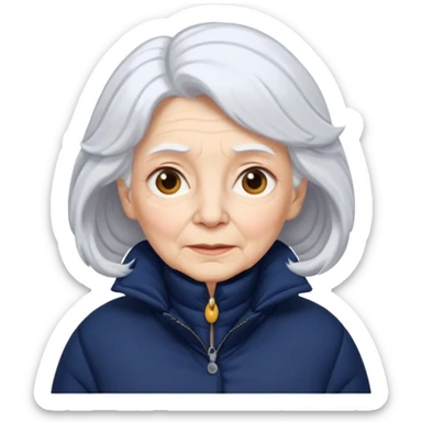 old woman in navy puffy winter coat sticker