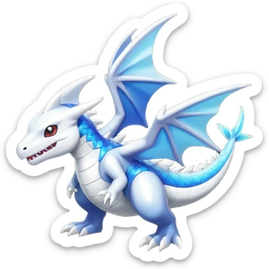 Black and white colorful gradient shiny glossy Fakémon-Digimon-Gabite-Sharpedo-Dragonite-Reshiram-Zekrom-creature-hybrid (full body) sticker