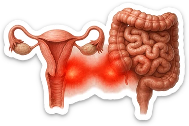 utero umano anatomico iperrealistico e intestino umano anatomico iperrealistico hanno in comune il dolore e l'infiammazione, rendi bene il collegamento tra i due organi doloranti sticker