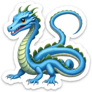 Hydra emoji – full body, blue scales, 3 serpent heads, 4 legs, tail, no wings, not worm-like, slight side angle, cute emoji style, no background
 sticker