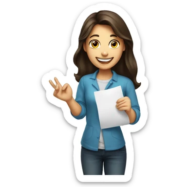 a brunette girl happy to have a 100% on her exam holding it in her hand sticker