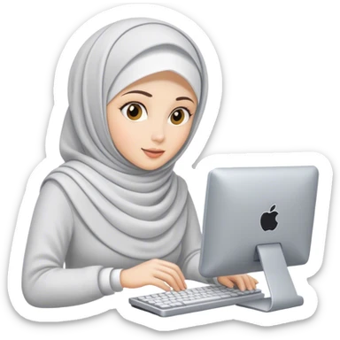 white skin hijab woman working in computer sticker