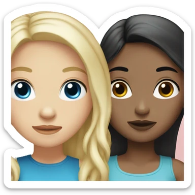 two girls one blonde with blue eyes and one with black hair and brown eyes sticker