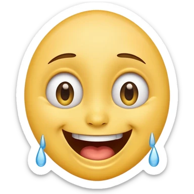 Emoji, laughing face with tears of joy exactly from eyes, wide smile, big eyes sticker