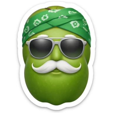 apple with white mustache and sunglasses and wearing bandana sticker