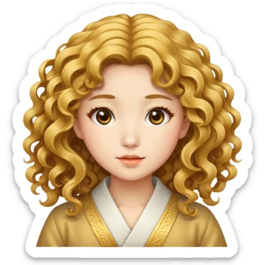 Japanese girl with big golden wavy curly hair sticker