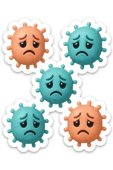 EMOJI STILE IPHONE DI 3 BATTERI INTESTINALI turchesi tristi e 3 batteri intestinali rosa salmone tristi CHE FLUTTUANO IN ARIA IPERREALISTICO 4K sticker