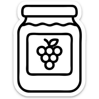 outlined icon style grape jelly, simple jar with purple fill and grape illustration on the label sticker