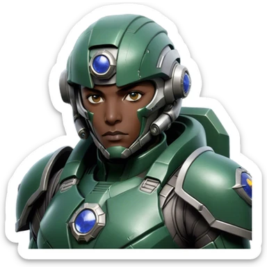 Cinematic Realistic StarCraft Terran Marine Portrait, head tilted epicly and inquisitively, showcasing a commanding presence and battle-hardened spirit. His steely gaze, set against intricately engineered tactical armor in dark green and grey, is rendered with lifelike clarity and dramatic lighting, high shine, epic and awe-inspiring, embodying the futuristic valor of a Terran warrior. sticker