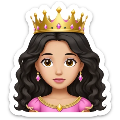 tanned princess, with long black wavy hair and crown and an pink princess outfit sticker