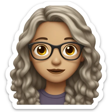girl with white skin and brown eyes and long wavy brown hair with glasses sticker