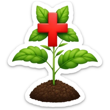 green plant with a red medical cross symbolizing agriculture and health sticker