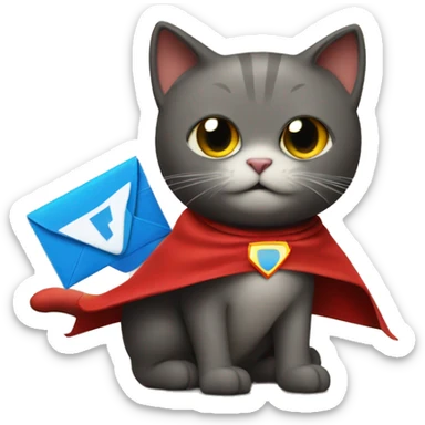 cat wearing a superhero cape with a mail logo  sticker