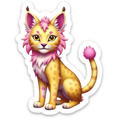 Yellow and pink Fairy-type Bobcat-Lynx-Lion-Fakémon full body sticker