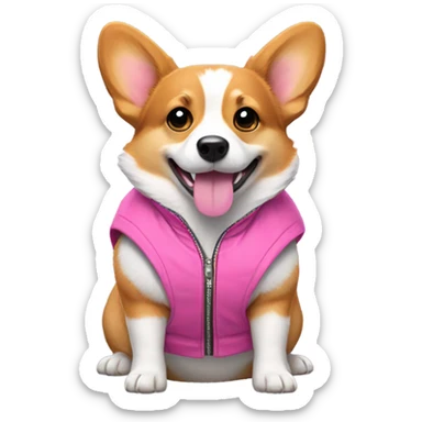 Tri color corgi in pink vest with hood sticker