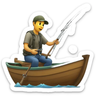 fisherman in a boat reeling in an iphone on the hook of his pole sticker