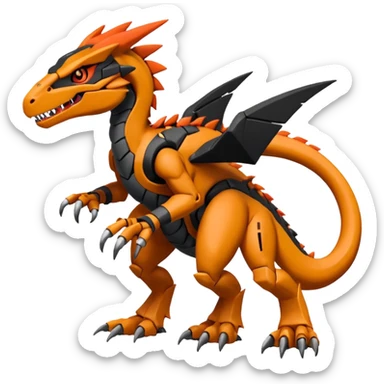 Cool Edgy Black Orange Digimon-Fakemon-Guilmon-Velociraptor-Dragon-Mecha full body sticker